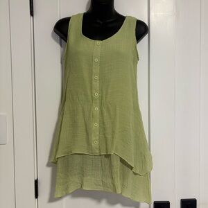 Y2K Papa Sleeveless Green Button-Down Women's Mini Summer Dress Size Small